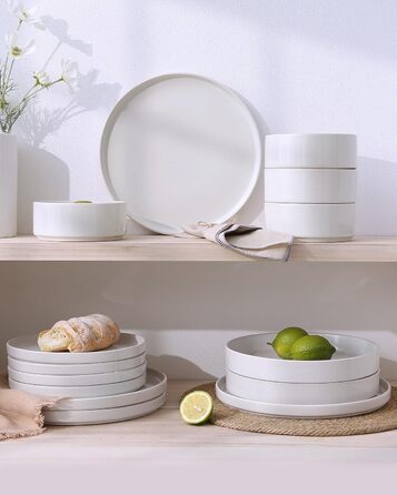 Набір посуду Nebula для 6 осіб: 18-ти частинний набір тарілок та наборів мисок, розбризкування з каменю, сервіз, придатний для мікрохвильової печі та посудомийної машини, білий сервіз