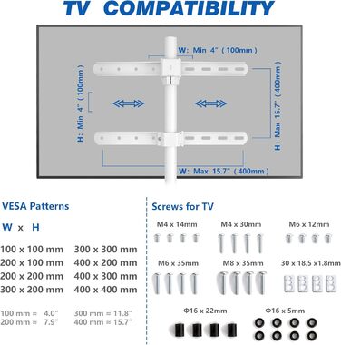 Adjustable TV Stand Tripod - Fits 32-65 inch TVs, VESA 400x400mm, 35kg Weight Capacity, Beige
