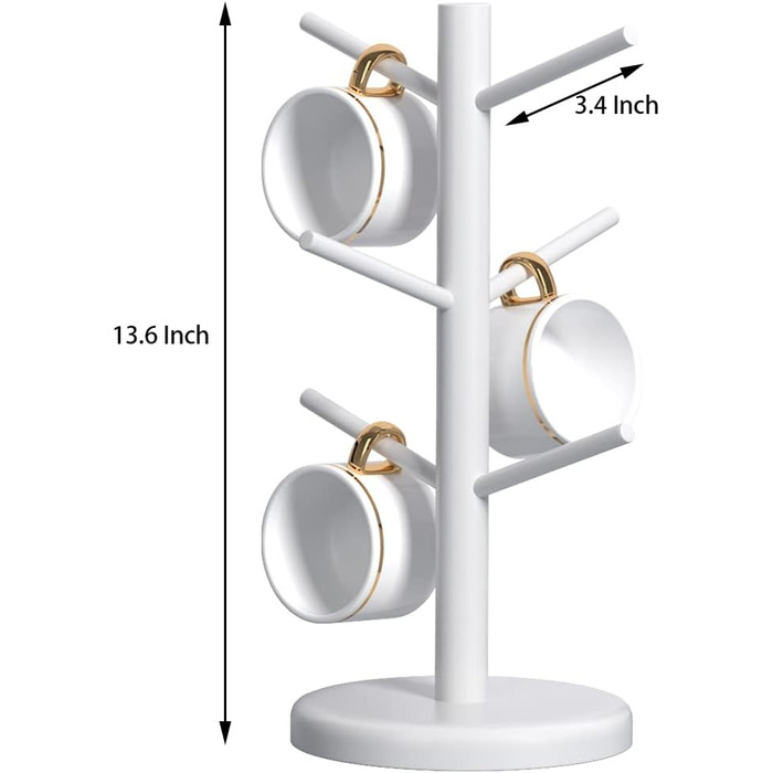 Dorho Cup Holder, Tree, Coffee Cup Holder with 6 Hooks, Wooden Cup Holder for Countertop, Coffee Bar Accessories and Organizer Station, White
