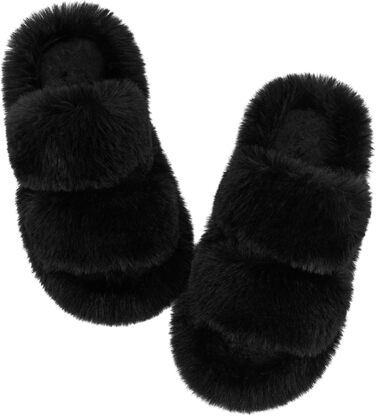 Жіночі тапочки халатні з антиковзким покриттям, теплі, пухнасті, чорного кольору, розмір 38/39 EU
