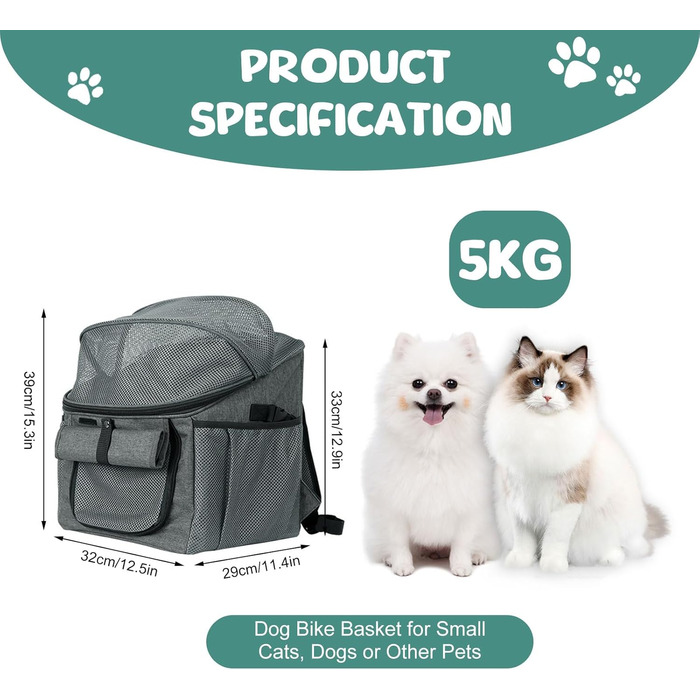 Кошик для собак на велосипед, сумка для домашніх тварин. Складаний кошик для велосипеда спереду для собак 2 в 1. Кошик для собак-рюкзак з адаптером для керма для маленьких тварин (вантажопідйомність 5 кг) (Чорний)