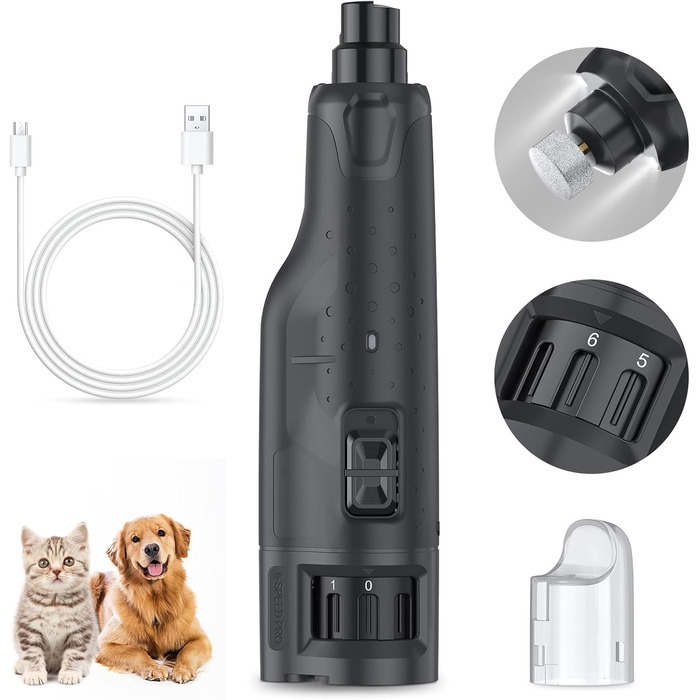 Електричний точило для собачих кігтів Krallenschleifer: 6 режимів, USB, LED, тихе, з захистом від пилу, для собак великих, середніх та маленьких порід