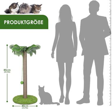 Zvonema Kratzbaum-Kratzstamm with 80 cm Scratching Post for Small and Large Cats, Sisal Rope Cat Scratching Tree with 1 Interactive Ball, Scratching Post Cat Furniture, for Indoor Activity, Play (Scratching Post with 85 cm, Green)