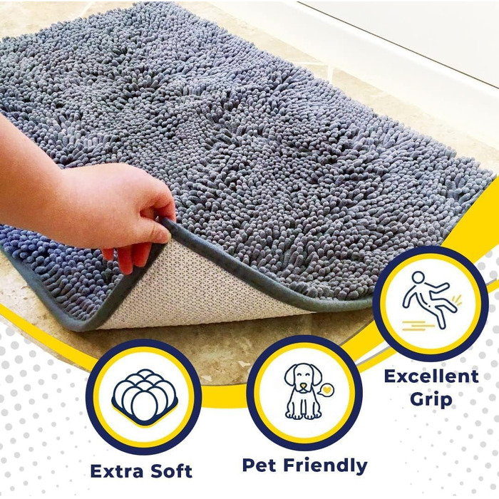 Гігроскопічний килимок для ванної та кухні Muddy Mat з мікрофібри та шенілю, протиковзкий та вологопоглинаючий килим для домашніх тварин, M 76.2x48.2 см