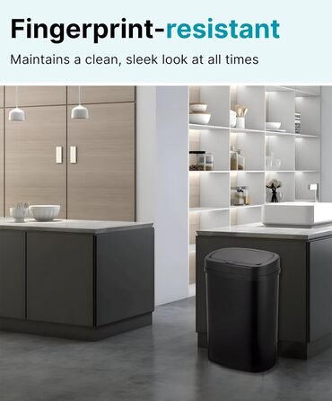 Сміттєвий бак сенсорний Five Stars 60 л, нержавіюча сталь, чорний, для кухні