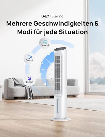 Охолоджувач повітря Dreo з водяним охолодженням, 40 дюймів, 80° поворот, 3 режими, 4 швидкості, білий, з пульт