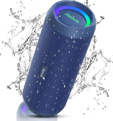 Bluetooth портативна колонка RIENOK з підсвічуванням, IPX7, 3600 mAh, баси, стерео звук (Блакитний)