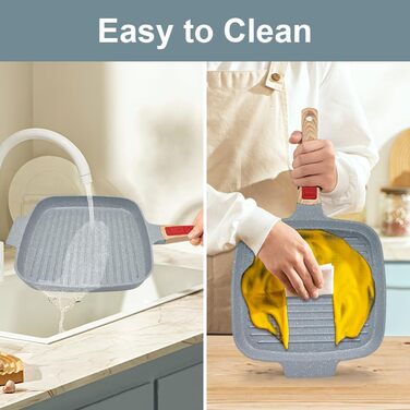 Гриль-сковорода з кришкою 26x24 см з антипригарним керамічним покриттям, знімною ручкою, блакитна