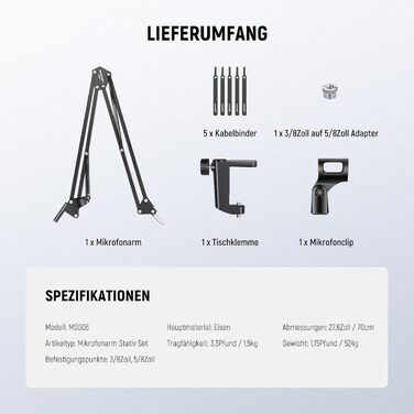 Кріплення для мікрофону Neewer MS006 – Шарнірний мікрофонний стійка з кріпленням 3/8' - 5/8' для Blue Yeti, Snowball, Quadcast та інших мікрофонів (до 1.5кг)