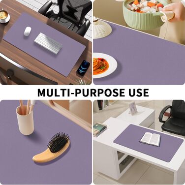 Килимок для столу Niviy з екошкіри XXL, 80x40 см, антиковзаючий, водонепроникний, для офісу, дому та ноутбука, м'яка підкладка з алькантари (лавандовий)