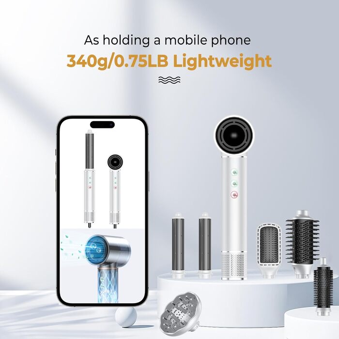 OKWRAP Airstyler Hair Styler Set 7 в 1: Фен, плойка, щітка для волосся, іонізація, 110000 об/хв, тиха робота