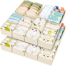 Drawer Organizer - Foldable Underwear Organizer Storage Box Fabric 16 Pieces Organizer Closet for Clothes, Socks (15 Pieces, Beige)