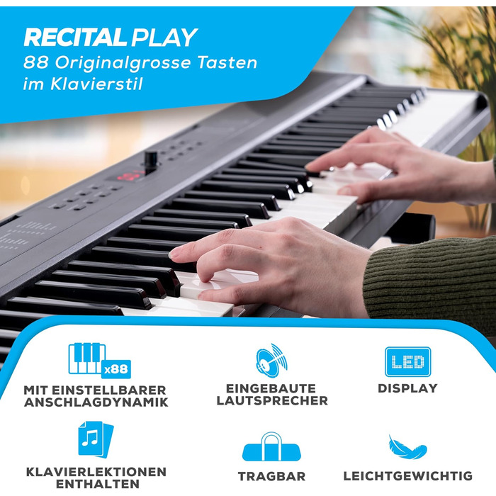 Клавіатура Alesis E-Piano з 88 клавішами, 480 звуків, USB-MIDI, динаміками, аксесуарами та уроками для початківців