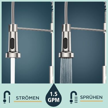 Кран кухонний FORIOUS з високим виливом, поворотний на 360°, з висувною лійкою, нержавіюча сталь, щітка