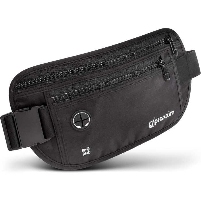 Чоловіча та жіноча поясна сумка-бананка для подорожей з захистом від крадіжок та RFID-захистом. Чорна.