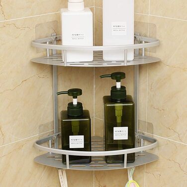 Поличка для душу Hawsam Badregale з алюмінію на 2 рівні, органайзер для шампуню, без свердління (срібло-трикутник)