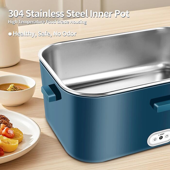 Електрична ланчбокс 120W 3-в-1 12V/24V/220V – обідова коробка з підігрівом для авто, офісу, 1,8L з нержавіючою сталлю та сумкою