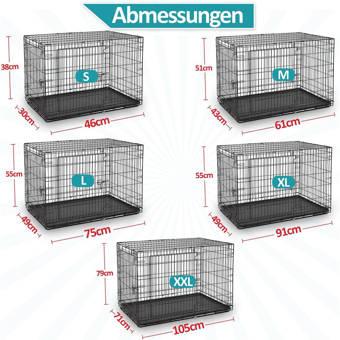 Клітка для собак Defacto: переноска, транспортний бокс, розмір M (61x43x51 см), чорний метал, з піддоном