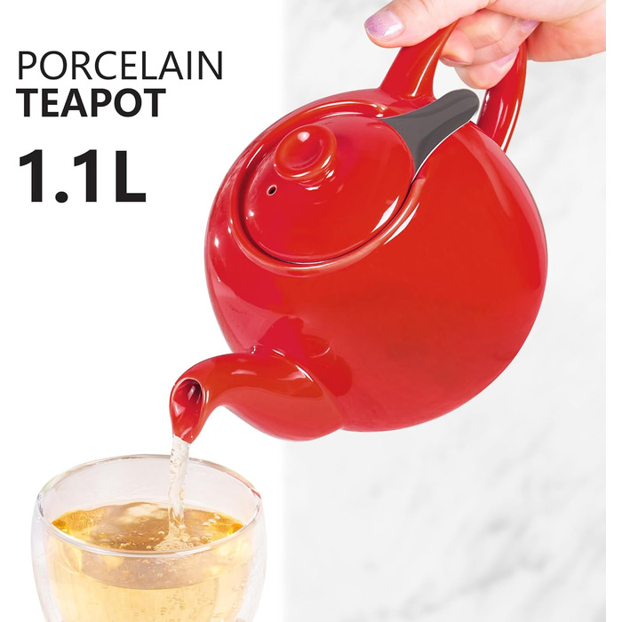 Teapot with infuser, Swansea Sea Green 1.1 L with filter, made of porcelain by URBAN LIFESTYLE, a drip-free teapot. Teapot with infuser, porcelain (Red)