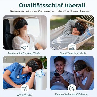 Маска для сну з навушниками Bluetooth 5.4 Dolida, 3D комфорт, чорна - для сну, подорожей, йоги, медитації