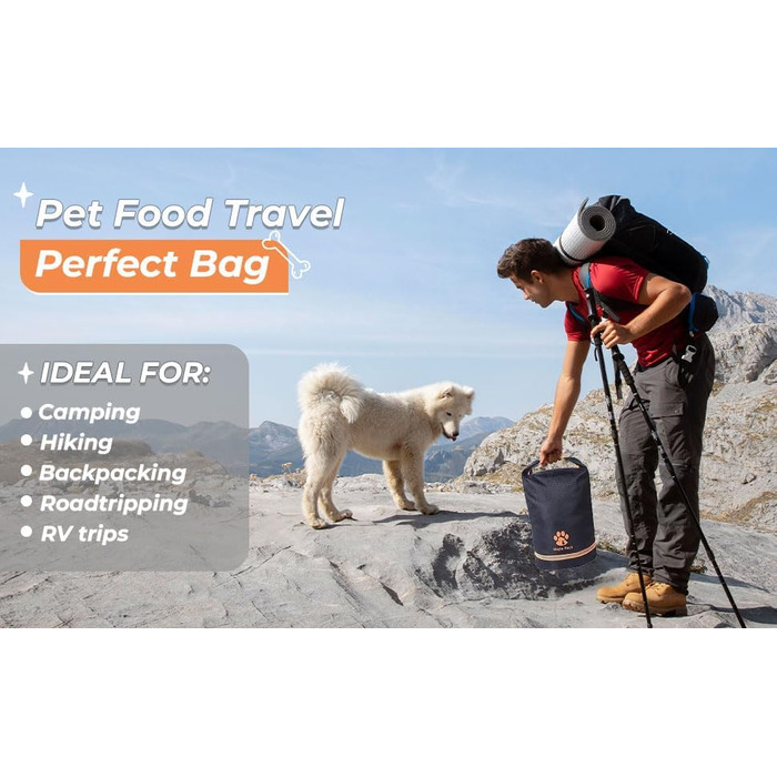 Контейнер для корму для собак, 11.8 кг, 20 л, чорний. Складаний, витримує воду, для подорожей, кемпінгу та дому