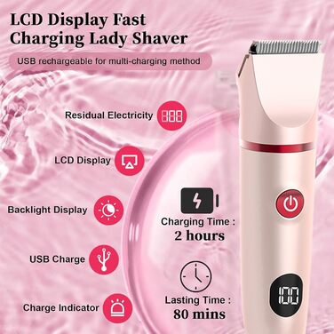 Електричний жіночий тример 3-в-1 для тіла та бікіні, IPX7, вологостійкий (рожевий)