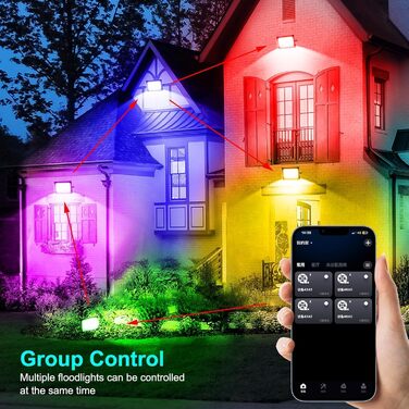 LED Floodlights Outdoor, 100W Smart RGB Floodlights with Remote Control and Bluetooth App, LED Floodlight Spotlights Color Changing Projector, IP66 Waterproof Floodlight for Gardens, Courtyards (2 Pack) (100w-rgb-app-4p)