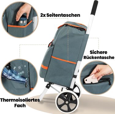 Тролей для покупок Eskey з відділенням для охолодження – великі колеса, складаний, водонепроникний, 50 л (Чорний, Cloud Gray)