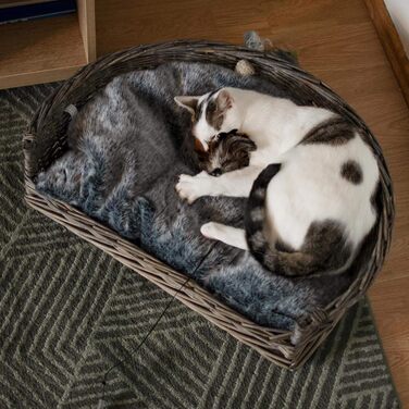 Ліжко для собак і котів UNUS з плетеної лози з подушкою, сіре, 61 x 44,5 x 15,5 см