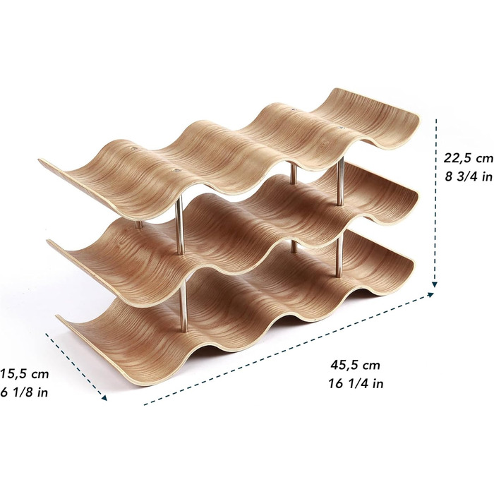 Dreiklang – be smart Wine Rack Bottle Rack made of Wood for 12 Bottles, Stable, Freestanding, Modern, Decorative, Space-Saving Small & Narrow, 3 Tiers (41.5 x 22.5 x 15.5 cm)