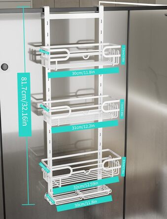 HapiRm Shower Shelf - Hanging Shower Rack Adjustable with 4 Shower Baskets, Shower Shelf No Drilling with Soap Dish and Hooks, Shower Shelf Over the Door Glass Wall & Bathroom Door (White)