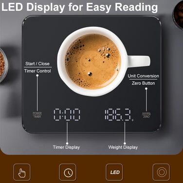 OBEST Mini Coffee Scale with Timer - 3kg/0.1g Digital Scale for Coffee Brewing, Portable Electronic Kitchen Scale with LED Display & Auto Timer
