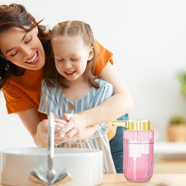 Автоматичний безконтактний диспенсер для мила на 300 мл з рожевого скла, перезаряджуваний, без дотиків, з електричним сенсором, для дому та офісу