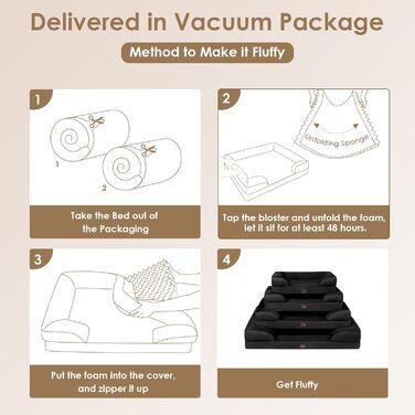 Ортопедичне ліжко для собак EHEYCIGA, великі та середні породи, 91x68 см, Memory Foam, миється, вологостійке, з високим бортиком (89x56x17 см), чорне