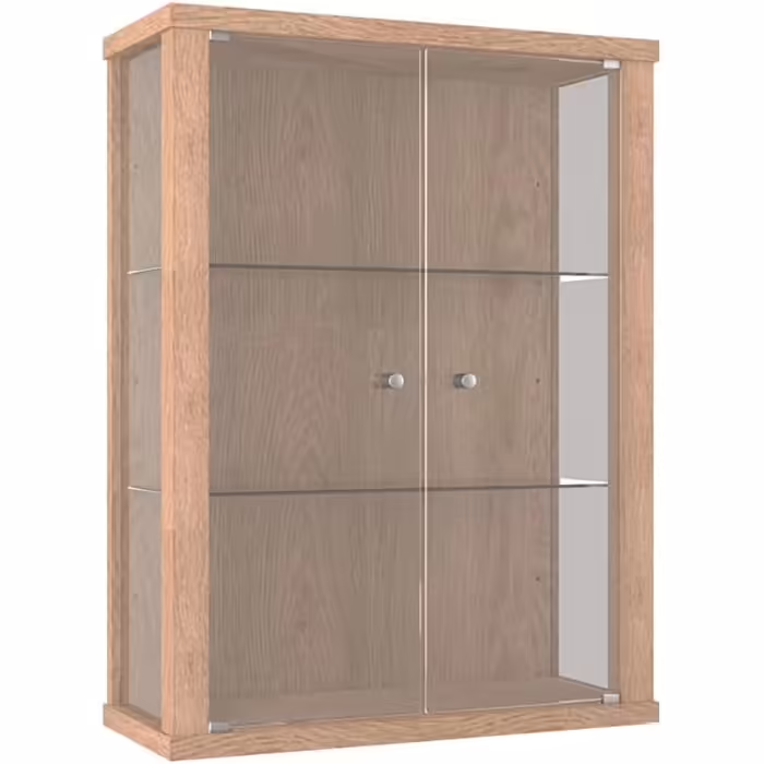 K-Möbel Wall Display Cabinet Glass - Made in Germany - Hanging glass display cabinet with 2 height-adjustable tempered glass shelves (ESG) in beech - Cabinet with glass doors - Wall cabinet - Display Cabinet (5) Winchester Oak, 80x60x25cm