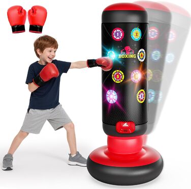 Інтерактивна дитяча боксерська груша з підсвіткою та звуком, надувна, з рукавичками, для хлопчиків 6-12 років, червона
