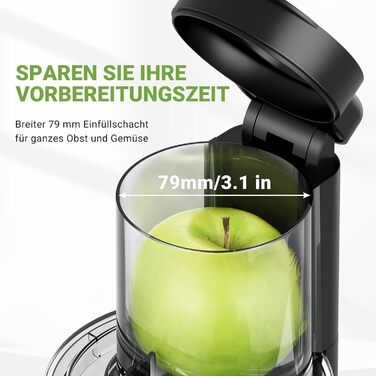 AMZCHEF Juicer, Slow Juicer - 126MM Large Feed Chute for Whole Vegetables and Fruits, Stainless Steel Juicer, Easy to Clean, Large Auger, Double Strainers