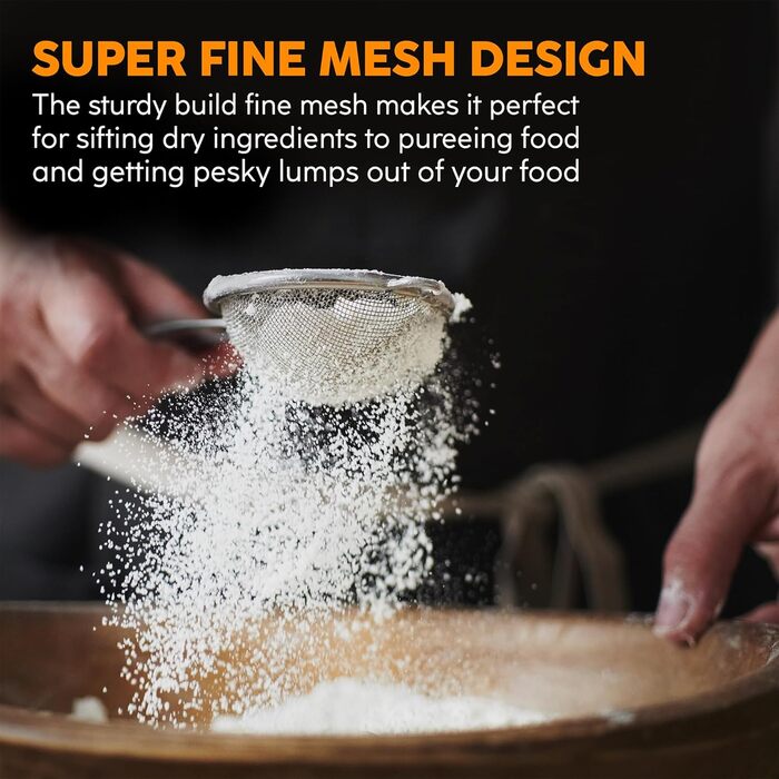 Набір сит Jojeys 3 розмірів – металеві сита з нержавіючої сталі, дрібний отвір – кухонні сита з нержавіючої сталі для приготування їжі, випічки – придатні для миття в посудомийній машині (8 см з гумовою ручкою)