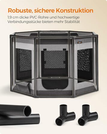 Клітка-вольєр для цуценят Feandrea Oxford, восьмикутна, XL, 112 x 112 x 76 см, з PVC-каркасом та дихаючою сіткою, з кишенею, сіро-сіра, PDC006G01 XL