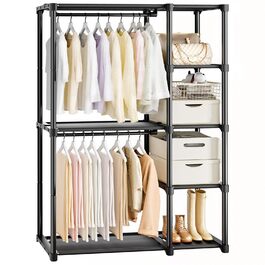 Відкритий шафа для одягу Mavivegue з 4 полицями та вішалкою, чорний - 40x121x161 см