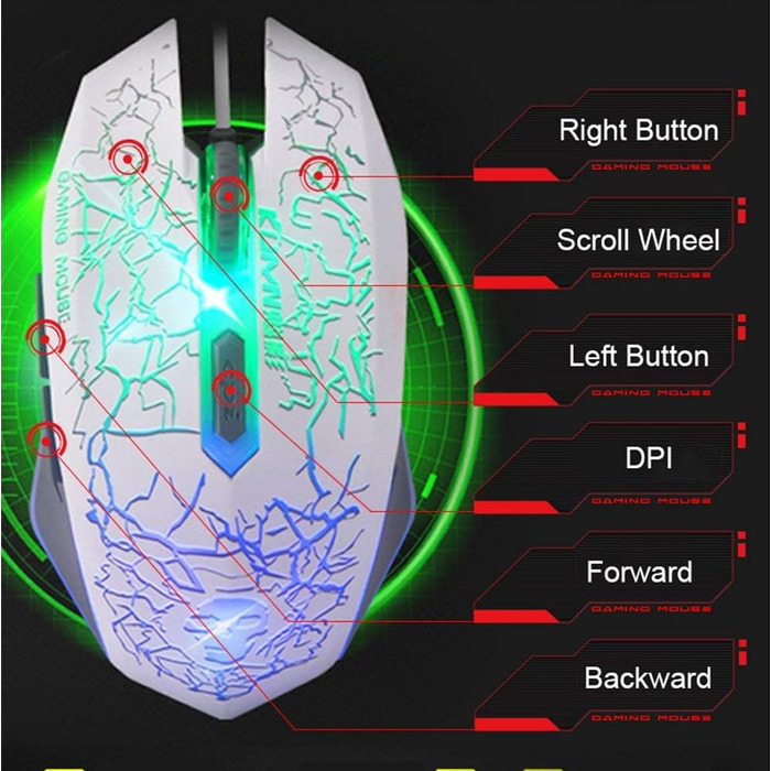 Ігровий набір клавіатури та миші UK-Layout 4-в-1 з підсвічуванням Rainbow, миша 2400 DPI, навушники, килимок для миші, для ПК (K&M-White)