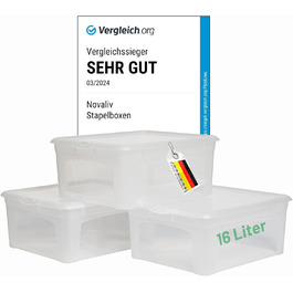 6 Storage Boxes with Lid 5L Transparent Boxes Stackable Nesting Storage boxes with Clip Closure Plastic BPA-free 34x19x11 cm (3x 16 Liters)