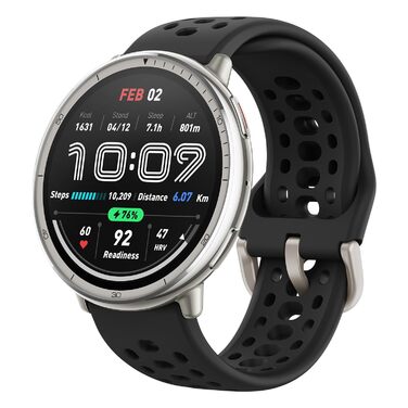 Смарт-годинник Amazfit Active 2 44мм: GPS, фітнес-трекер, 160+ режимів спорту, моніторинг сну, водонепроникний, для Android та iPhone, чорний силікон