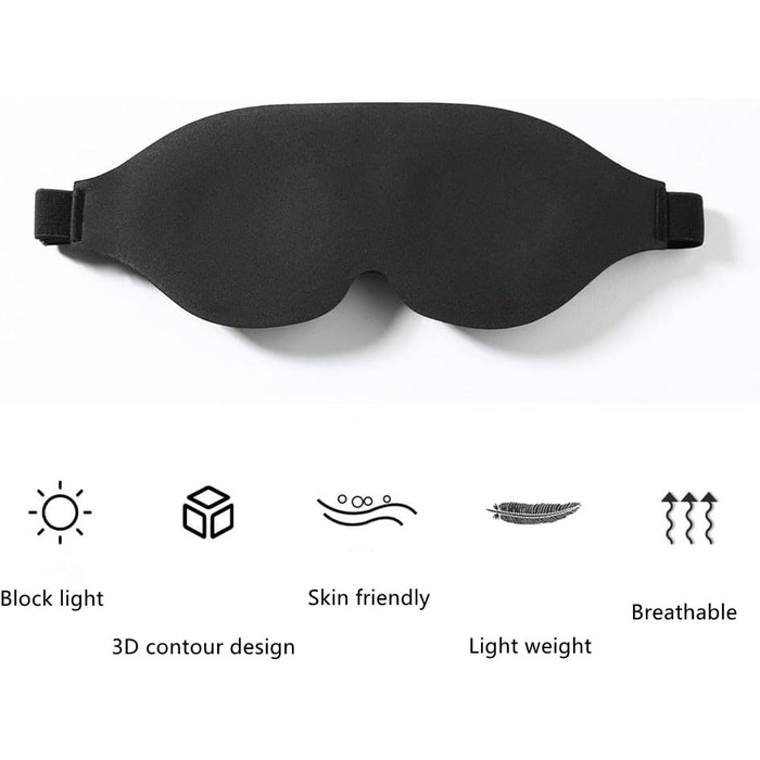 3D Маска для сну Tim & Tina, світлоблокуюча, для подорожей, йоги, з регульованим ремінцем (чорний)