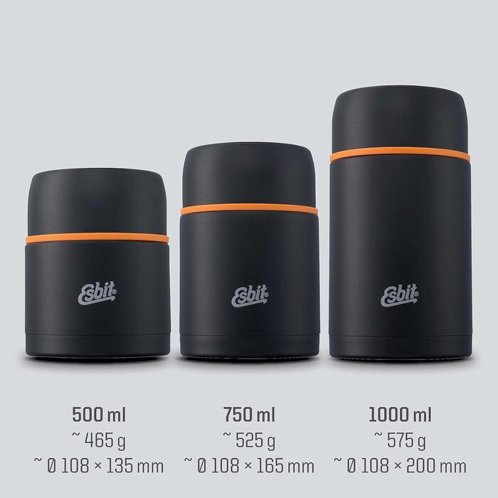 Esbit Classic Food Container - 500 ml Food Warmer in Black - Made of Stainless Steel for Hot and Cold Food