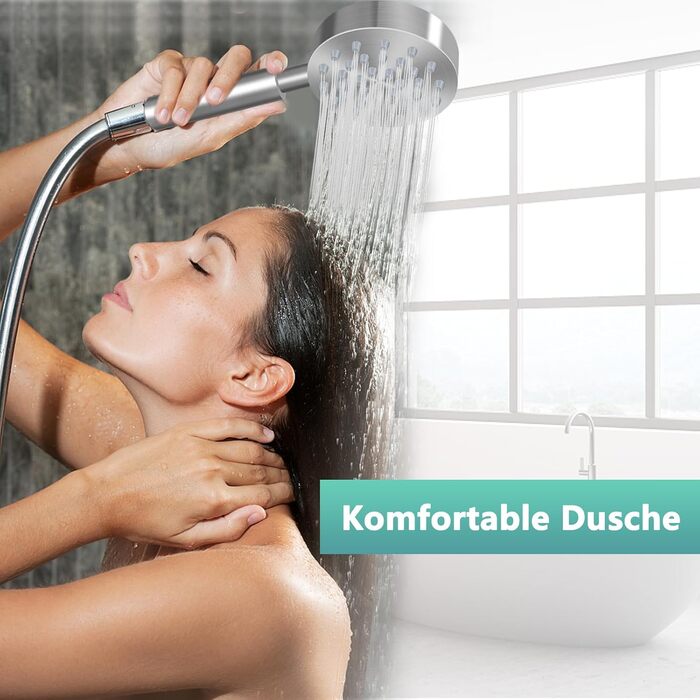 Stainless Steel Shower Head, Water-Saving Showerhead, High-Pressure Shower Head, Handheld Shower Head with Strong Jet, Rain Shower Head for Bathing, Spa, and Tub Cleaning (Silver)