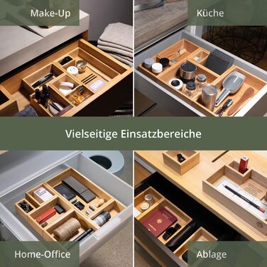 TAKE® 6-Piece Drawer Organizer Set made of 100% Natural Bamboo - Boxes in various sizes for Kitchen, Bathroom & Office, Vanity Organizer, Drawer Organizer