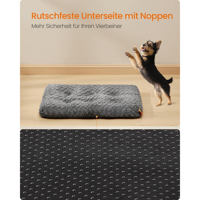 Ліжко для собак Feandrea, XL, для великих собак, м'яка подушка, плюш, 110 x 73 см, з м'яким наповнювачем, можна прати, неслизьке, сірий PGW293GN01 (M (80 x 50 x 10 см))