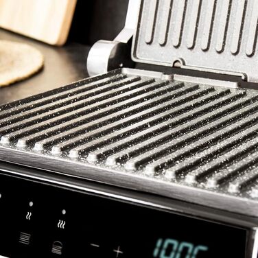 Cecotec Rock'nGrill Smart Electric Grill, 2000W Power, Time and Temperature Setting System, 180º Opening, Removable, Dishwasher-Safe Plates, 2000 W | Smart Grease Collection Tray