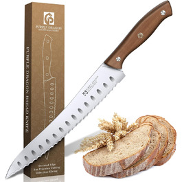 Ніж для хліба Purple Dragon Brotmesser з хвилястим лезом та ергономічною ручкою, з високоякісної німецької сталі, для свіжоспеченого хліба, закваски, тортів, гостре лезо